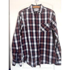 Flag & Anthem Mens Plaid Shirt Button Up Medium‎ Navy Red White Long Slv